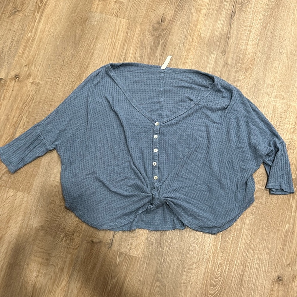 Blue waffle shirt with front tie detail from MTS